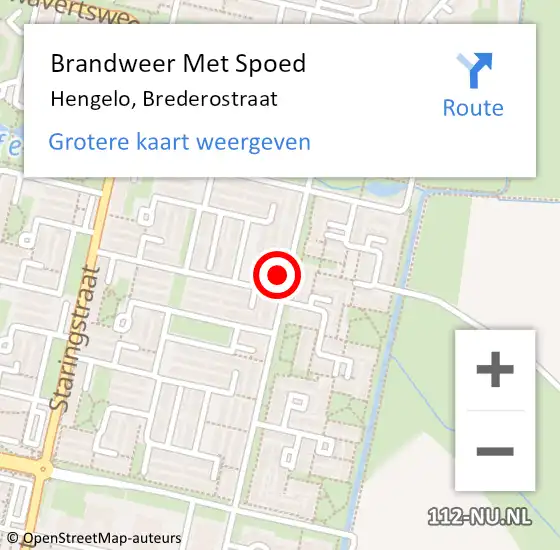 Locatie op kaart van de 112 melding: Brandweer Met Spoed Naar Hengelo, Brederostraat op 24 augustus 2022 12:42