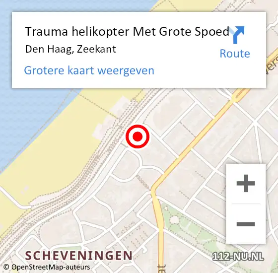 Locatie op kaart van de 112 melding: Trauma helikopter Met Grote Spoed Naar Den Haag, Zeekant op 24 augustus 2022 12:43