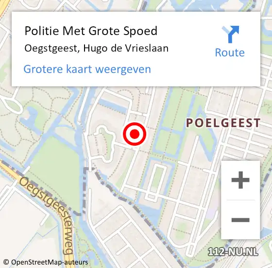 Locatie op kaart van de 112 melding: Politie Met Grote Spoed Naar Oegstgeest, Hugo de Vrieslaan op 24 augustus 2022 13:03