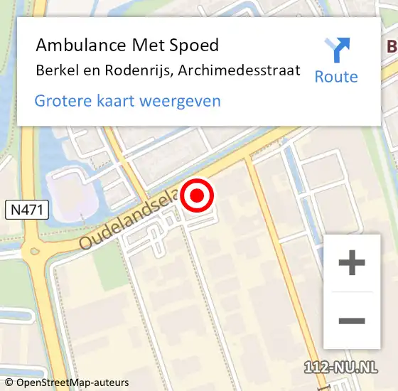 Locatie op kaart van de 112 melding: Ambulance Met Spoed Naar Berkel en Rodenrijs, Archimedesstraat op 24 augustus 2022 13:32