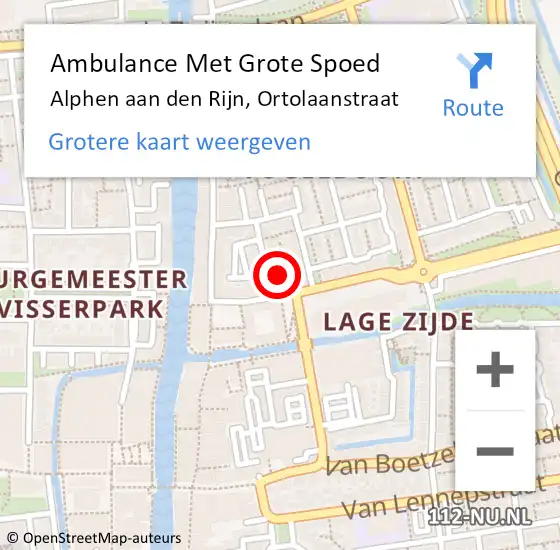 Locatie op kaart van de 112 melding: Ambulance Met Grote Spoed Naar Alphen aan den Rijn, Ortolaanstraat op 24 augustus 2022 14:06