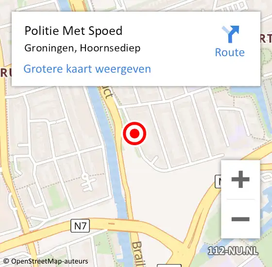 Locatie op kaart van de 112 melding: Politie Met Spoed Naar Groningen, Hoornsediep op 24 augustus 2022 14:15