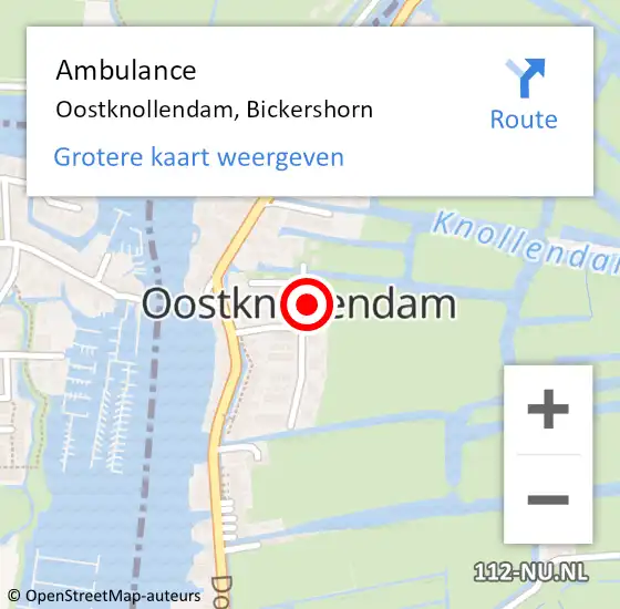 Locatie op kaart van de 112 melding: Ambulance Oostknollendam, Bickershorn op 24 augustus 2022 14:25