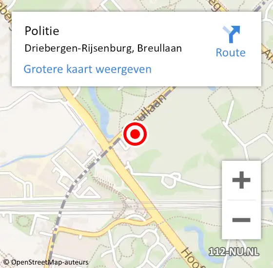 Locatie op kaart van de 112 melding: Politie Driebergen-Rijsenburg, Breullaan op 24 augustus 2022 14:54