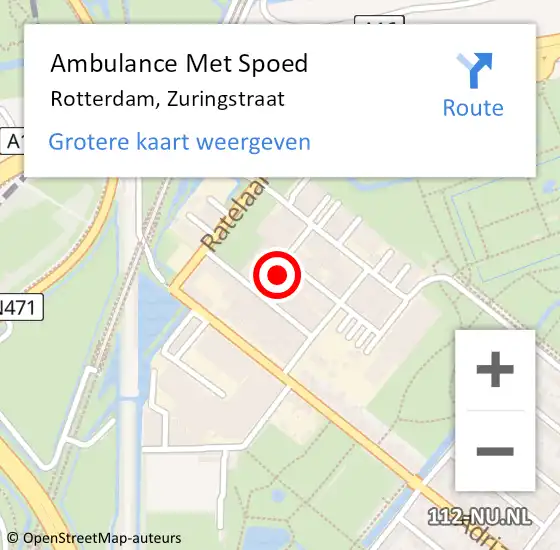 Locatie op kaart van de 112 melding: Ambulance Met Spoed Naar Rotterdam, Zuringstraat op 24 augustus 2022 14:56