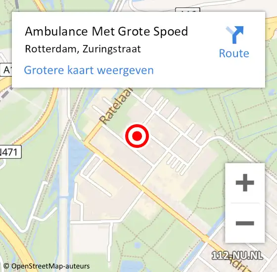 Locatie op kaart van de 112 melding: Ambulance Met Grote Spoed Naar Rotterdam, Zuringstraat op 24 augustus 2022 15:02