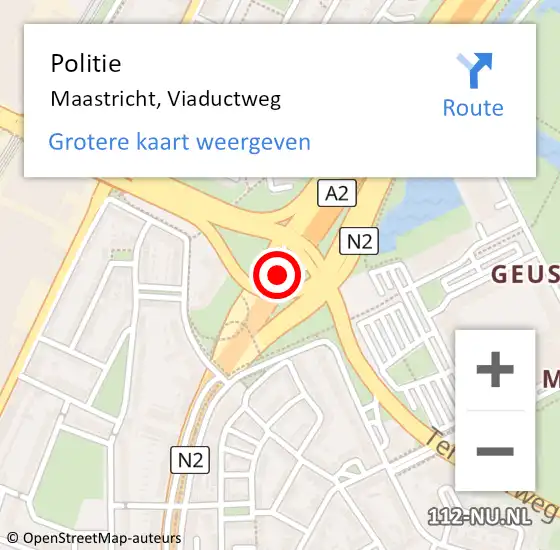 Locatie op kaart van de 112 melding: Politie Maastricht, Viaductweg op 24 augustus 2022 15:12