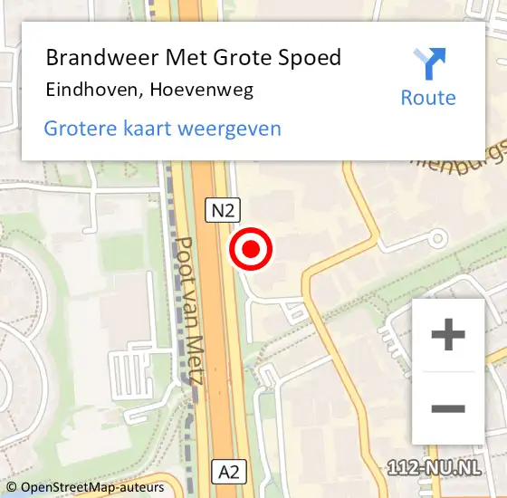 Locatie op kaart van de 112 melding: Brandweer Met Grote Spoed Naar Eindhoven, Hoevenweg op 24 augustus 2022 15:39