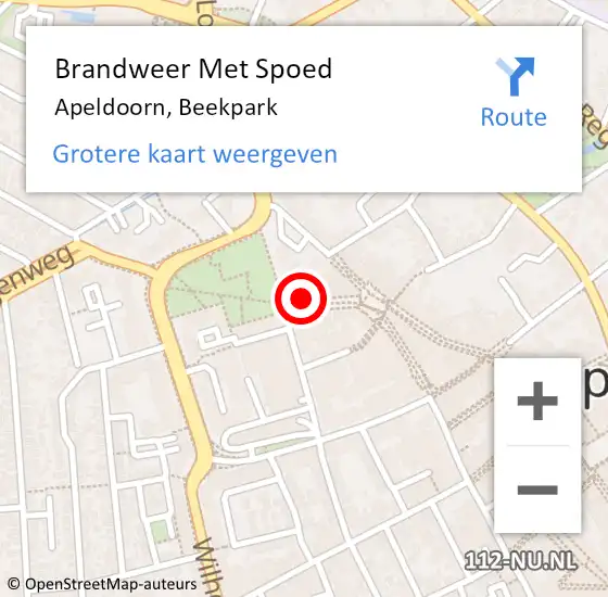 Locatie op kaart van de 112 melding: Brandweer Met Spoed Naar Apeldoorn, Beekpark op 24 augustus 2022 15:51