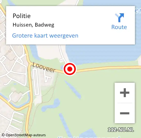 Locatie op kaart van de 112 melding: Politie Huissen, Badweg op 24 augustus 2022 16:05