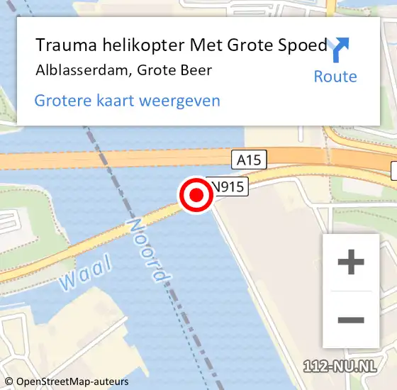 Locatie op kaart van de 112 melding: Trauma helikopter Met Grote Spoed Naar Alblasserdam, Grote Beer op 24 augustus 2022 16:16