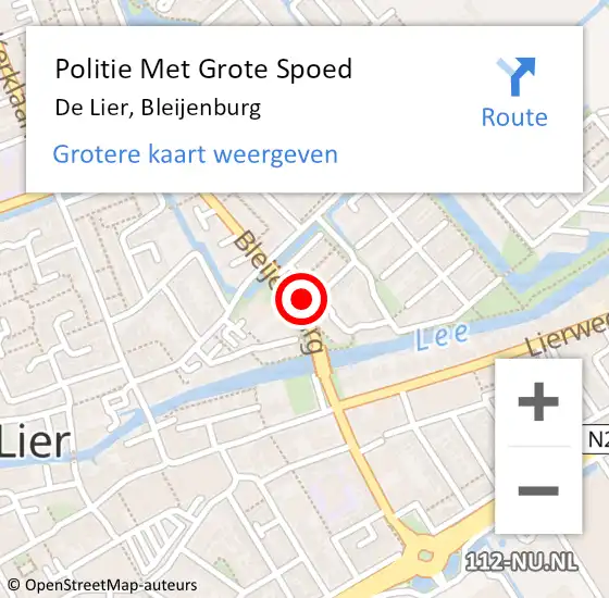 Locatie op kaart van de 112 melding: Politie Met Grote Spoed Naar De Lier, Bleijenburg op 24 augustus 2022 16:18