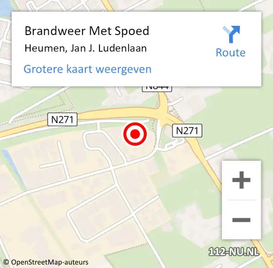 Locatie op kaart van de 112 melding: Brandweer Met Spoed Naar Heumen, Jan J. Ludenlaan op 24 augustus 2022 16:30