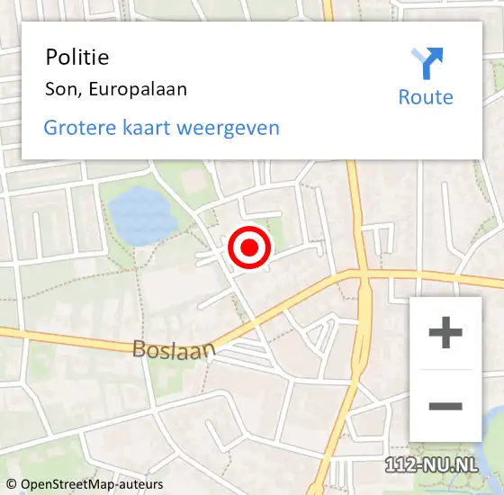 Locatie op kaart van de 112 melding: Politie Son, Europalaan op 24 augustus 2022 17:07