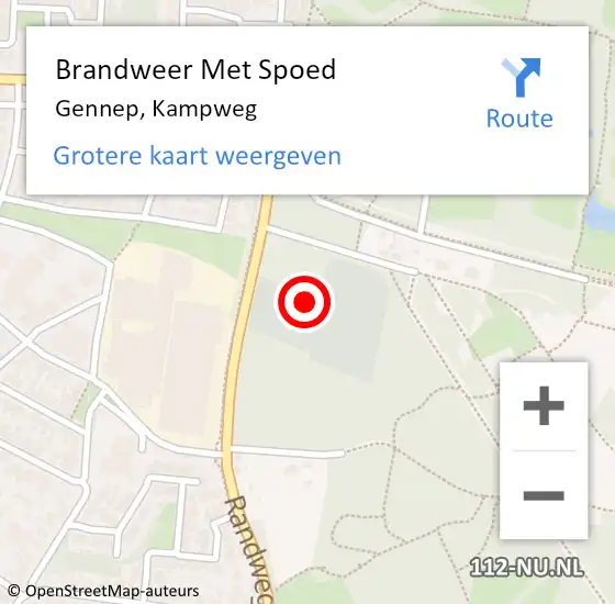 Locatie op kaart van de 112 melding: Brandweer Met Spoed Naar Gennep, Kampweg op 24 augustus 2022 17:09