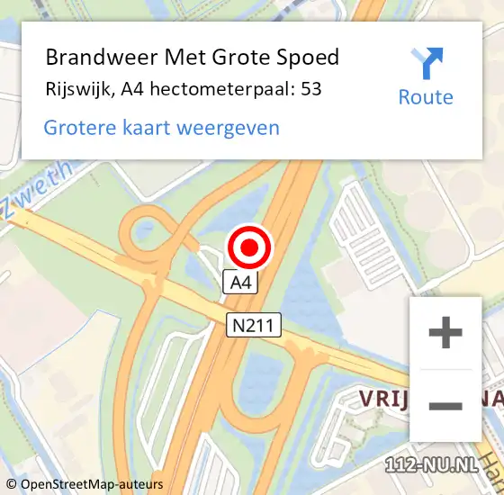 Locatie op kaart van de 112 melding: Brandweer Met Grote Spoed Naar Rijswijk, A4 hectometerpaal: 53 op 24 augustus 2022 17:11