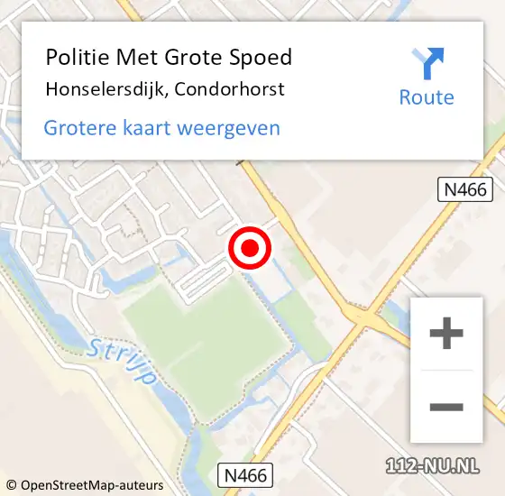 Locatie op kaart van de 112 melding: Politie Met Grote Spoed Naar Honselersdijk, Condorhorst op 24 augustus 2022 17:27