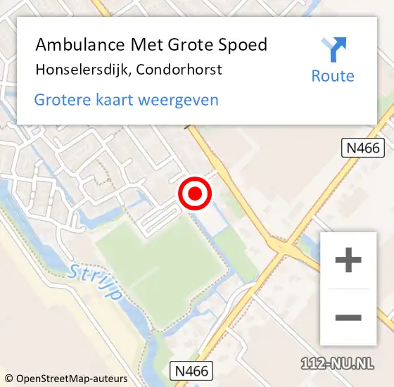 Locatie op kaart van de 112 melding: Ambulance Met Grote Spoed Naar Honselersdijk, Condorhorst op 24 augustus 2022 17:27