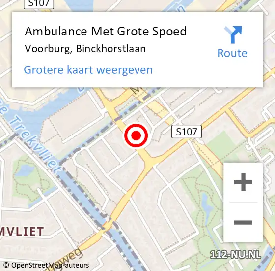 Locatie op kaart van de 112 melding: Ambulance Met Grote Spoed Naar Voorburg, Binckhorstlaan op 24 augustus 2022 17:55