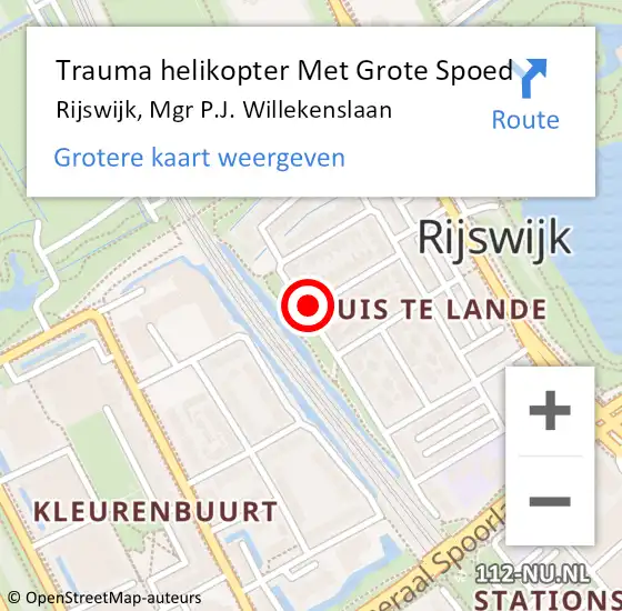 Locatie op kaart van de 112 melding: Trauma helikopter Met Grote Spoed Naar Rijswijk, Mgr P.J. Willekenslaan op 24 augustus 2022 18:06