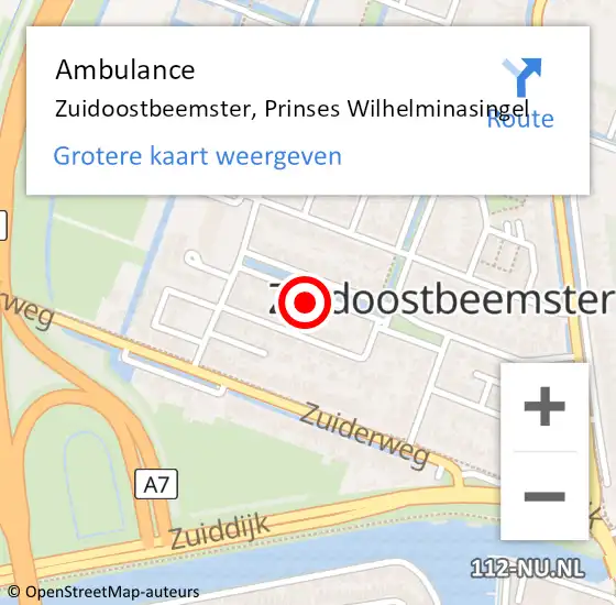 Locatie op kaart van de 112 melding: Ambulance Zuidoostbeemster, Prinses Wilhelminasingel op 24 augustus 2022 18:10