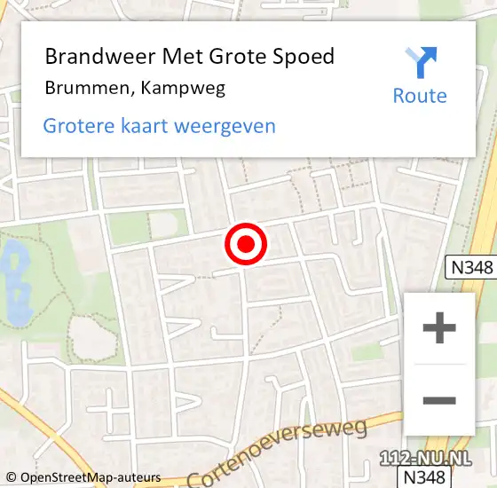 Locatie op kaart van de 112 melding: Brandweer Met Grote Spoed Naar Brummen, Kampweg op 24 augustus 2022 18:11