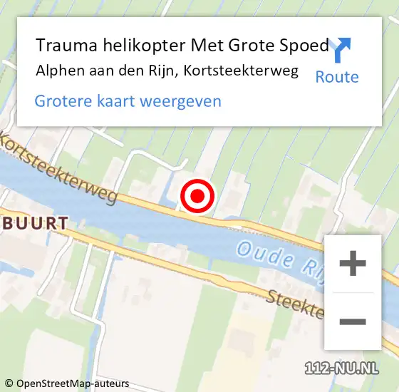 Locatie op kaart van de 112 melding: Trauma helikopter Met Grote Spoed Naar Alphen aan den Rijn, Kortsteekterweg op 24 augustus 2022 18:28