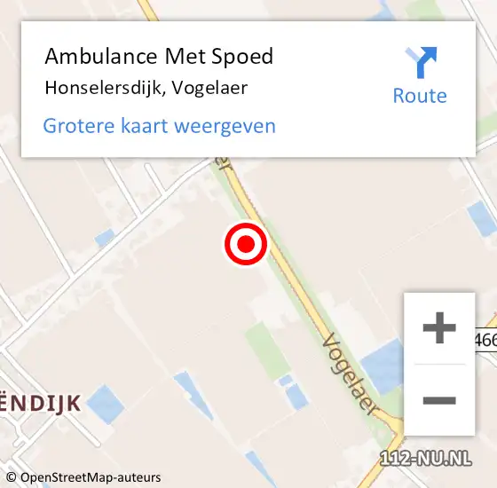 Locatie op kaart van de 112 melding: Ambulance Met Spoed Naar Honselersdijk, Vogelaer op 24 augustus 2022 18:53