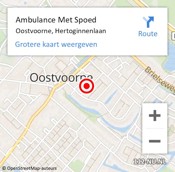 Locatie op kaart van de 112 melding: Ambulance Met Spoed Naar Oostvoorne, Hertoginnenlaan op 24 augustus 2022 19:10