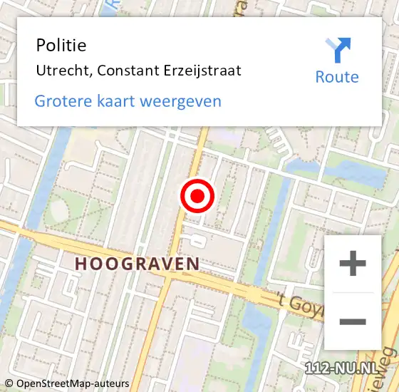 Locatie op kaart van de 112 melding: Politie Utrecht, Constant Erzeijstraat op 24 augustus 2022 19:15