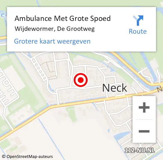 Locatie op kaart van de 112 melding: Ambulance Met Grote Spoed Naar Wijdewormer, De Grootweg op 24 augustus 2022 19:18