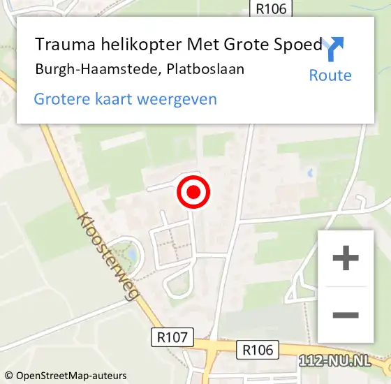Locatie op kaart van de 112 melding: Trauma helikopter Met Grote Spoed Naar Burgh-Haamstede, Platboslaan op 24 augustus 2022 19:48
