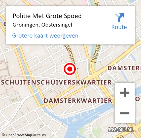 Locatie op kaart van de 112 melding: Politie Met Grote Spoed Naar Groningen, Oostersingel op 24 augustus 2022 19:52