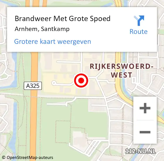 Locatie op kaart van de 112 melding: Brandweer Met Grote Spoed Naar Arnhem, Santkamp op 24 augustus 2022 20:47