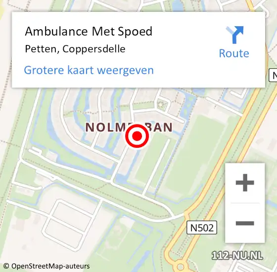 Locatie op kaart van de 112 melding: Ambulance Met Spoed Naar Petten, Coppersdelle op 24 augustus 2022 21:33