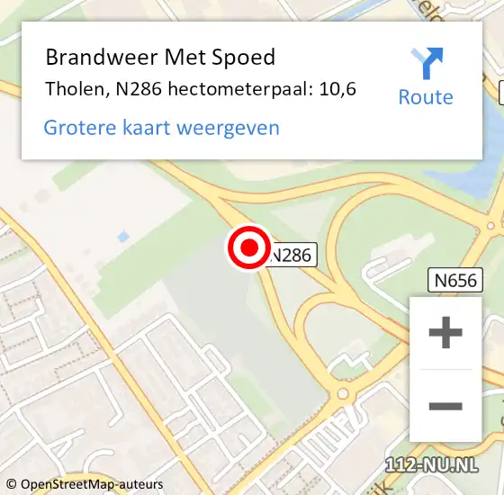 Locatie op kaart van de 112 melding: Brandweer Met Spoed Naar Tholen, N286 hectometerpaal: 10,6 op 24 augustus 2022 21:52