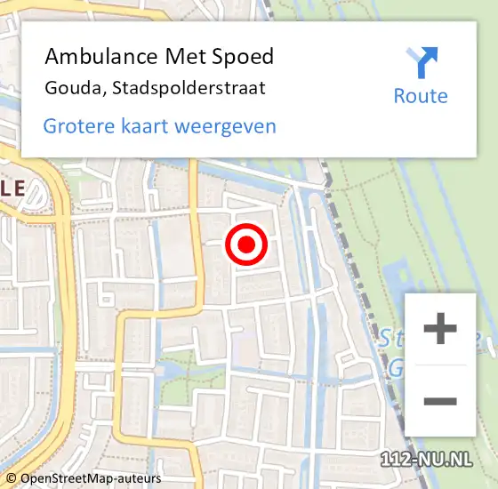 Locatie op kaart van de 112 melding: Ambulance Met Spoed Naar Gouda, Stadspolderstraat op 24 augustus 2022 22:05