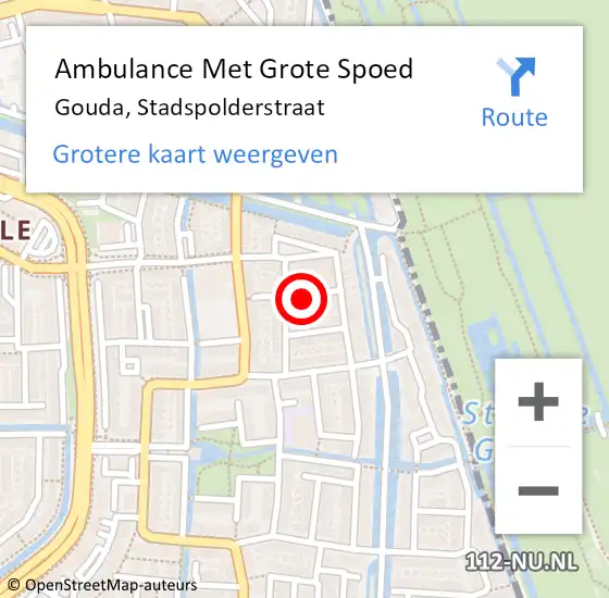 Locatie op kaart van de 112 melding: Ambulance Met Grote Spoed Naar Gouda, Stadspolderstraat op 24 augustus 2022 22:08