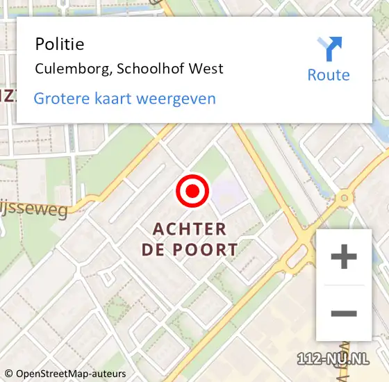 Locatie op kaart van de 112 melding: Politie Culemborg, Schoolhof West op 24 augustus 2022 22:10