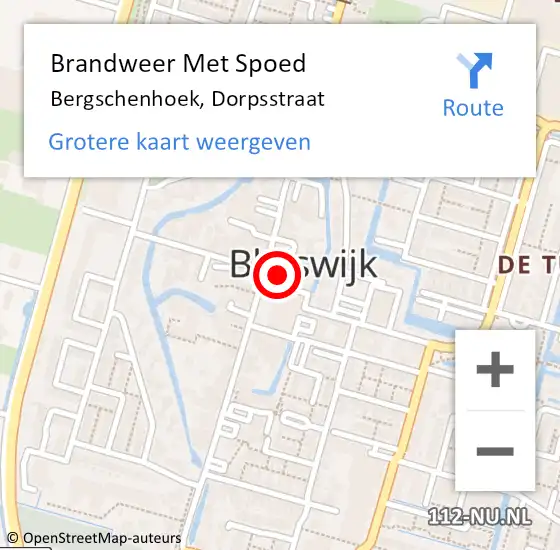 Locatie op kaart van de 112 melding: Brandweer Met Spoed Naar Bergschenhoek, Dorpsstraat op 24 augustus 2022 22:26