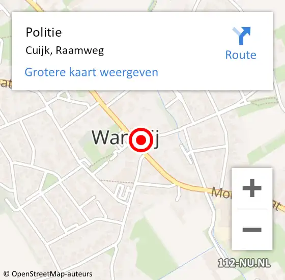 Locatie op kaart van de 112 melding: Politie Cuijk, Raamweg op 24 augustus 2022 22:29