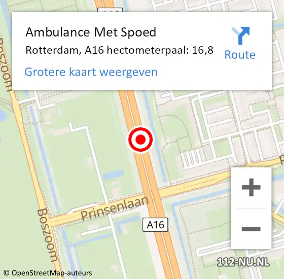 Locatie op kaart van de 112 melding: Ambulance Met Spoed Naar Rotterdam, A16 hectometerpaal: 16,8 op 24 augustus 2022 23:24