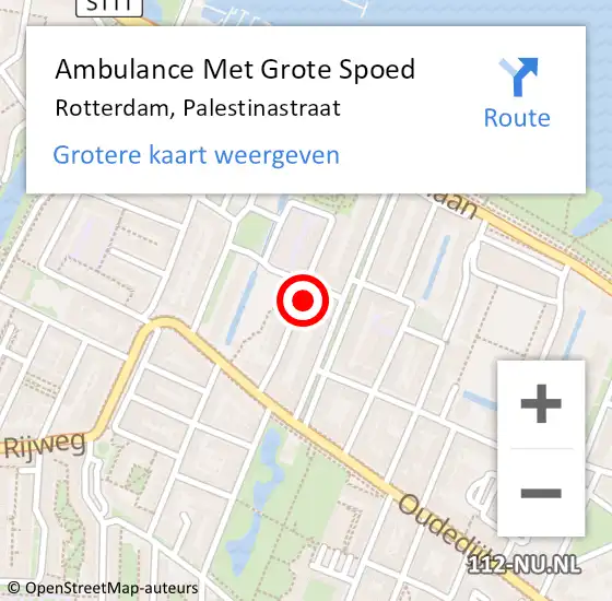 Locatie op kaart van de 112 melding: Ambulance Met Grote Spoed Naar Rotterdam, Palestinastraat op 24 augustus 2022 23:59