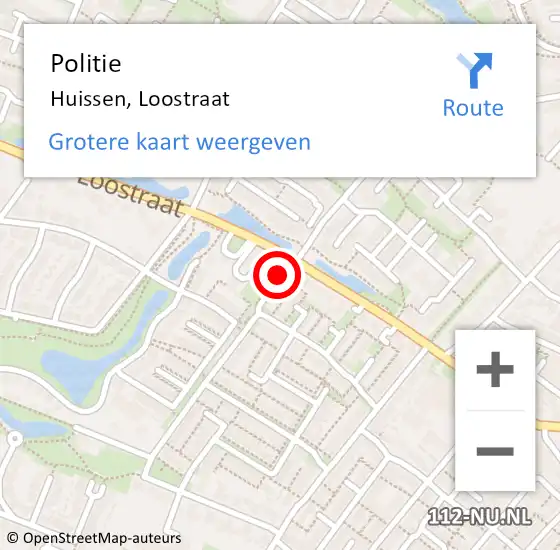 Locatie op kaart van de 112 melding: Politie Huissen, Loostraat op 25 augustus 2022 00:00