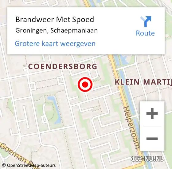 Locatie op kaart van de 112 melding: Brandweer Met Spoed Naar Groningen, Schaepmanlaan op 27 juli 2014 14:46