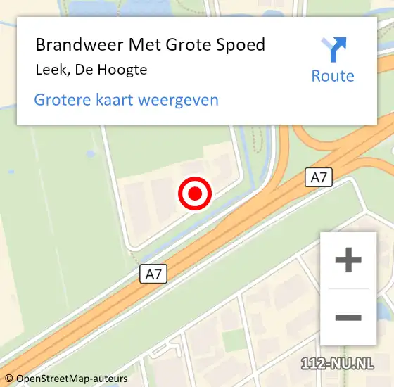 Locatie op kaart van de 112 melding: Brandweer Met Grote Spoed Naar Leek, De Hoogte op 25 augustus 2022 00:49