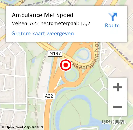 Locatie op kaart van de 112 melding: Ambulance Met Spoed Naar Velsen, A22 hectometerpaal: 13,2 op 25 augustus 2022 00:51