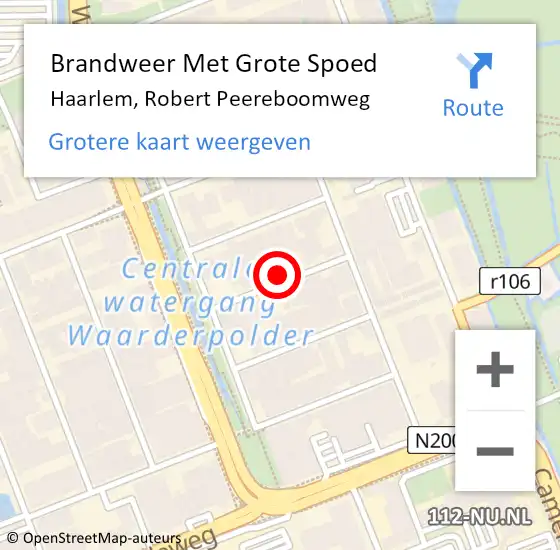 Locatie op kaart van de 112 melding: Brandweer Met Grote Spoed Naar Haarlem, Robert Peereboomweg op 25 augustus 2022 01:31