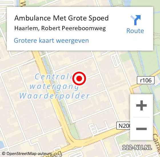 Locatie op kaart van de 112 melding: Ambulance Met Grote Spoed Naar Haarlem, Robert Peereboomweg op 25 augustus 2022 01:32