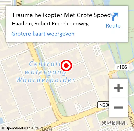 Locatie op kaart van de 112 melding: Trauma helikopter Met Grote Spoed Naar Haarlem, Robert Peereboomweg op 25 augustus 2022 01:35